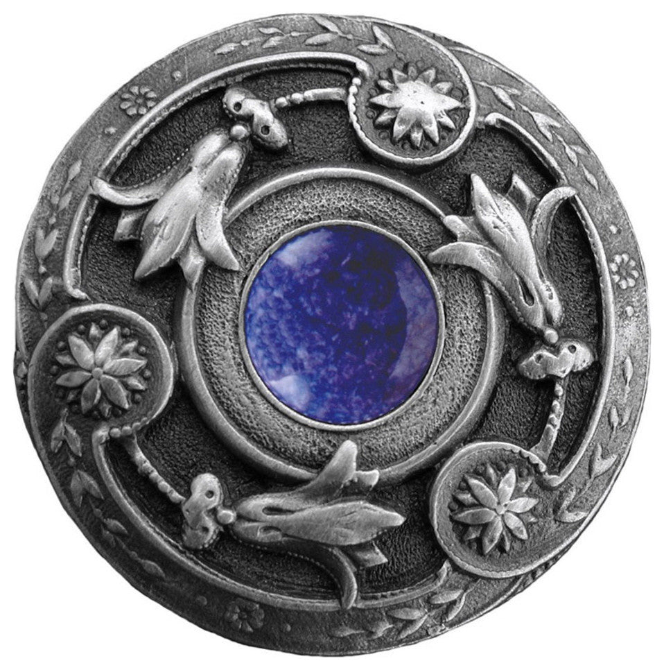 Jeweled Lily Knob, Antique-Style Pewter With Blue Sodalite