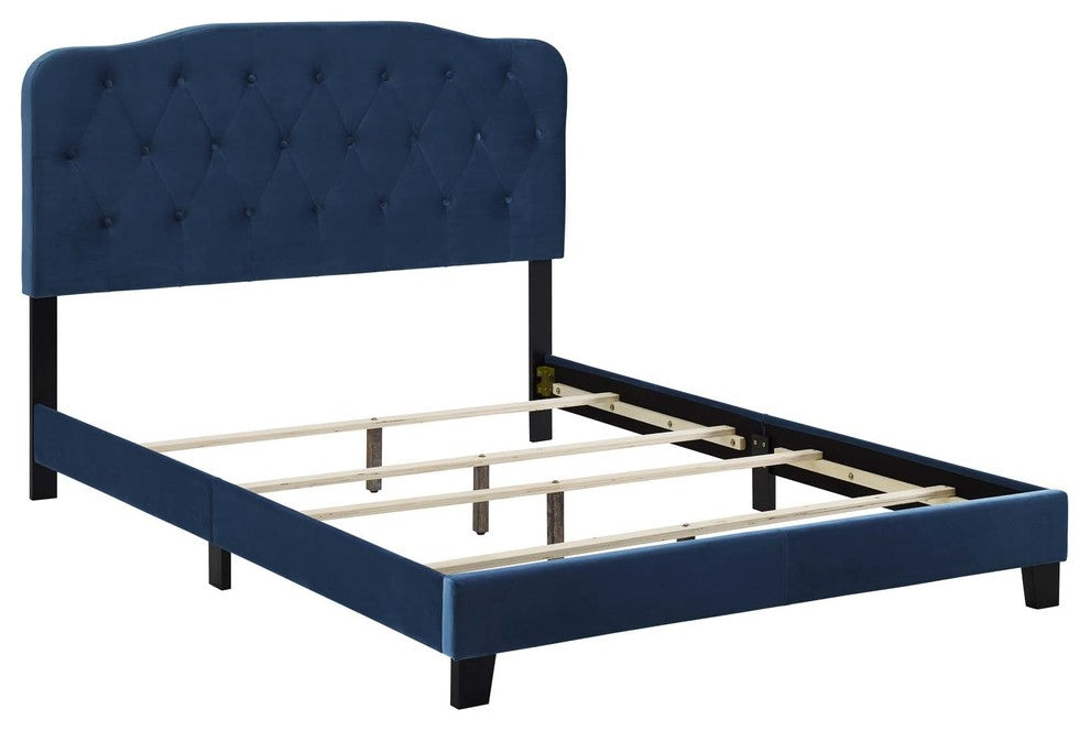 Amelia King Upholstered Velvet Bed, Navy