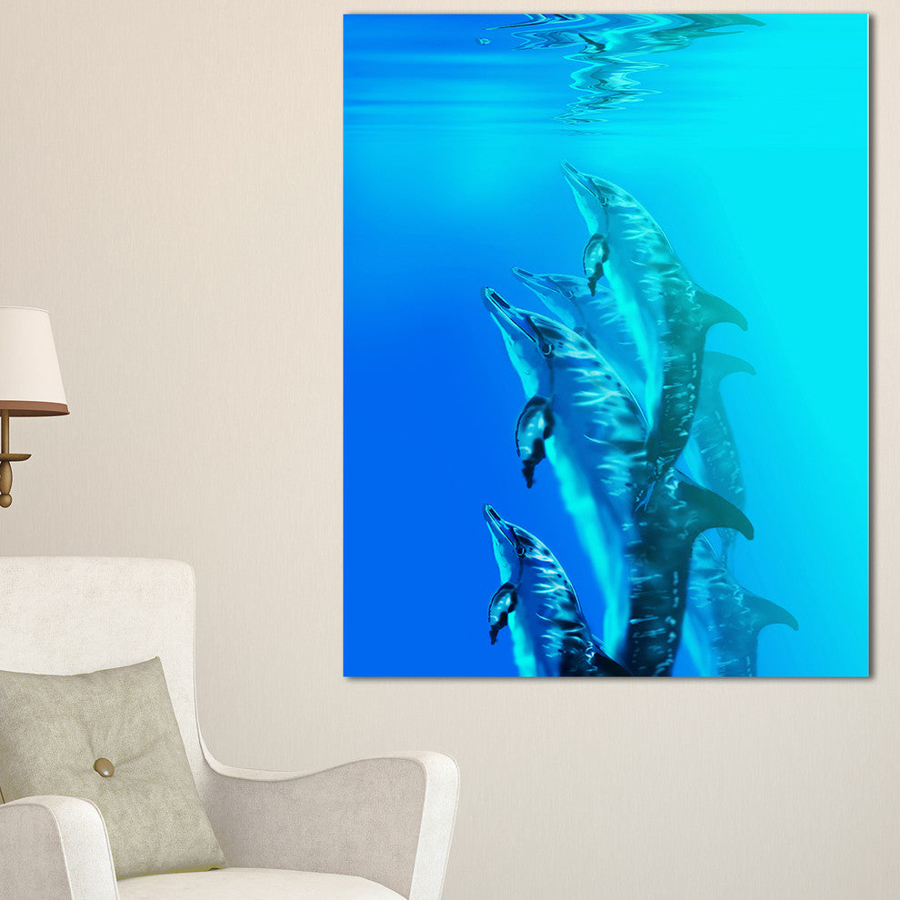 "Dolphin in Blue Sea" Canvas Print, 20"x40"