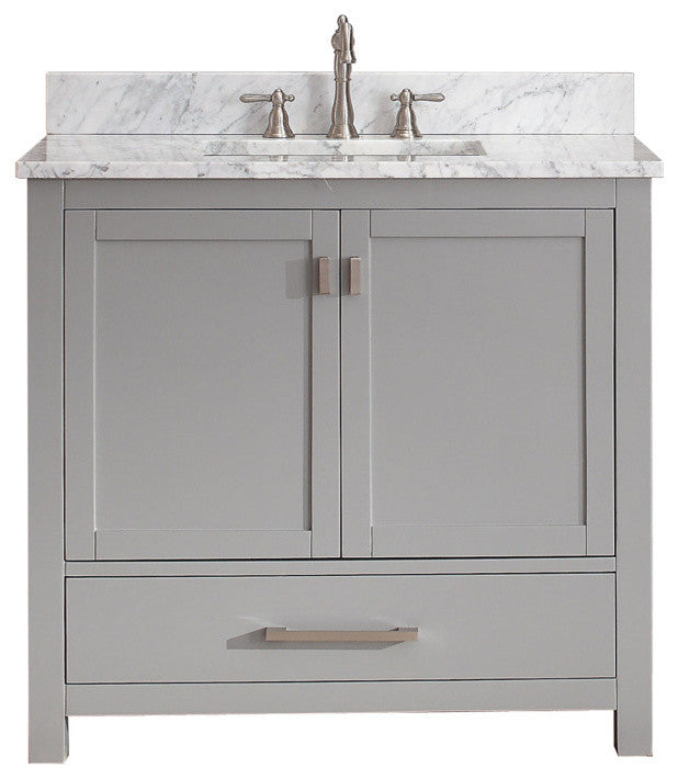 Avanity Modero 36" Vanity, Chilled Gray Finish, Carrera White Marble Top