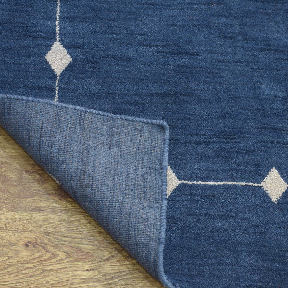 HAND KNOTTED LOOM WOOL ECO-FRIENDLY AREA RUGS - Rectangle, Blue, Geometric