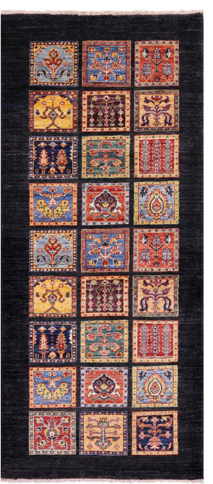 2' 8" X 6' 0" Black Persian Garden Design Hand-Knotted Runner Rug Q10689