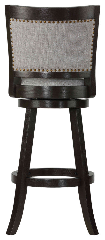 Ferne Solid Wood Swivel Barstool, 29" Gray Fabric