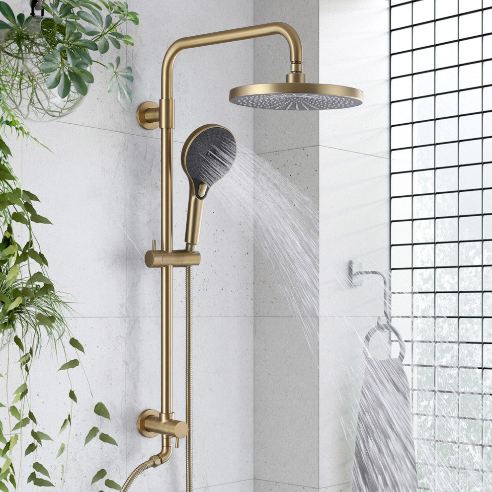 Shower System With Handheld Shower & Shower Head (Not Included Rough Valves), Brushed Gold