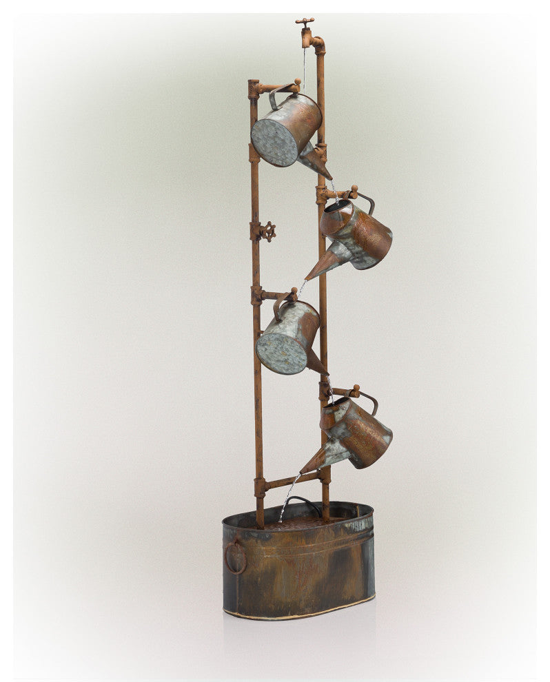 Rustic Multi Water Spout and Watering Can Metal Fountain