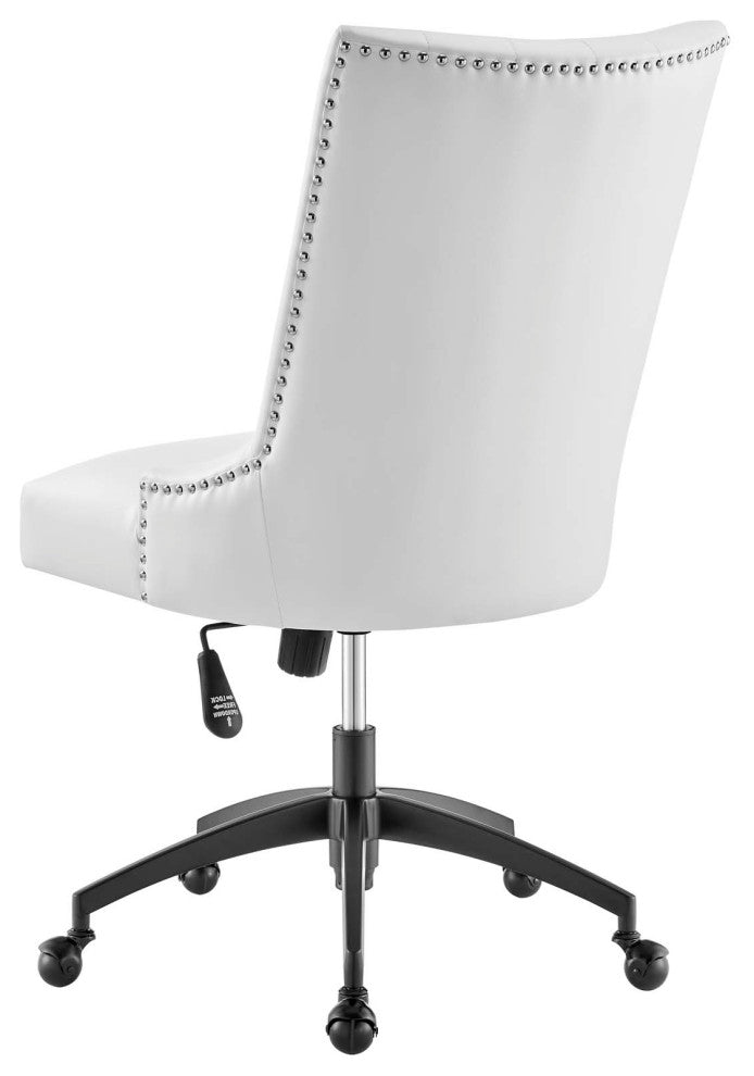 Computer Work Desk Tufted Chair, Faux Vegan Leather, Black White, Home Office