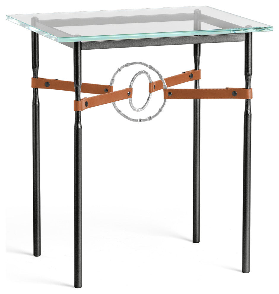 Equus Side Table, Black Finish, Sterling Accents, Chestnut Leather Strap