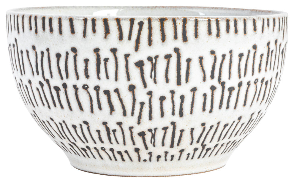 5" Round Stoneware Bowl Dinnerware Set, 4 Various Wax Patterns, Cream, Set of 12
