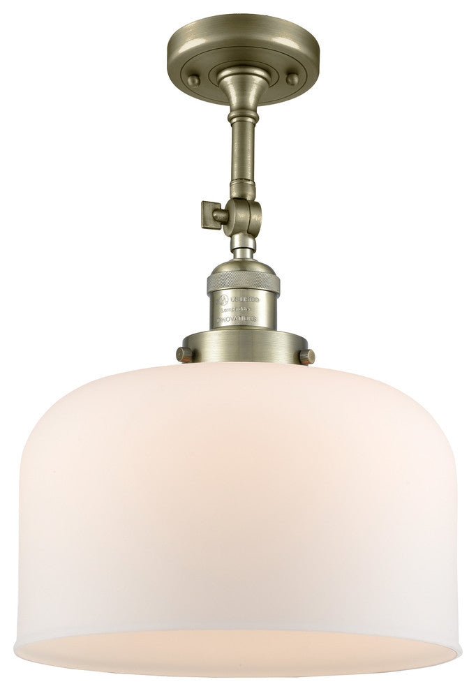 X-Large Bell 1-Light Semi-Flush Mount, Antique Brass, Matte White