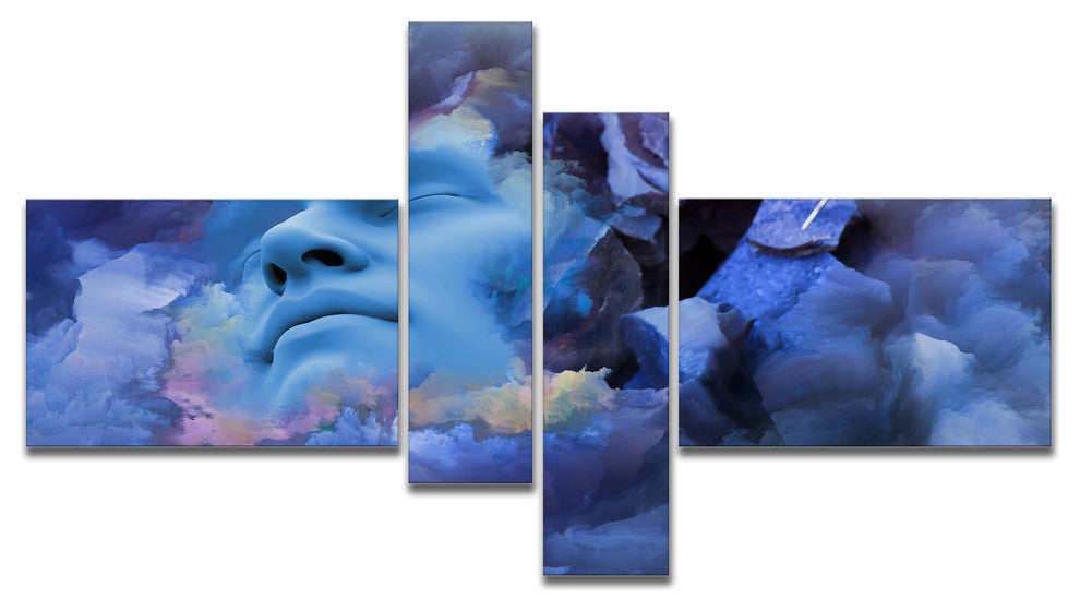 Game Of Dream Woman Sleeping, Abstract Canvas Wall Art Print, 60"x32", 4 panels