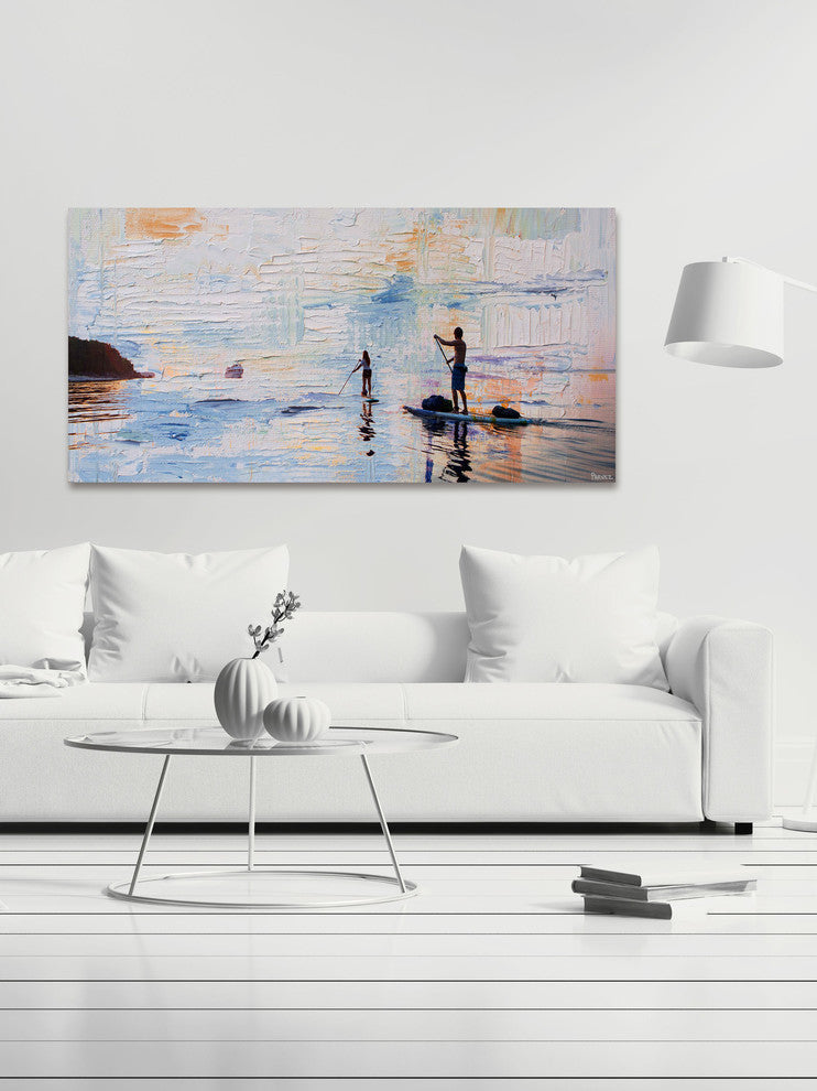 "Dusk Paddling" Painting Print on Wrapped Canvas, 24"x12"