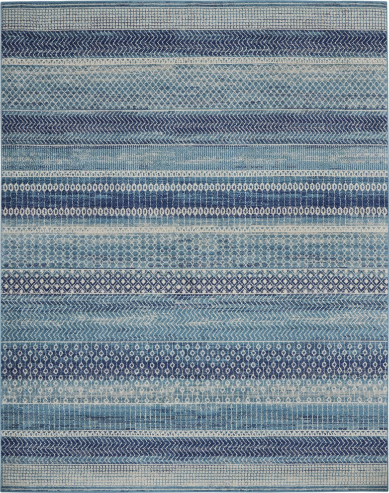 8" x 10" Navy Blue Ornate Stripes Area Rug