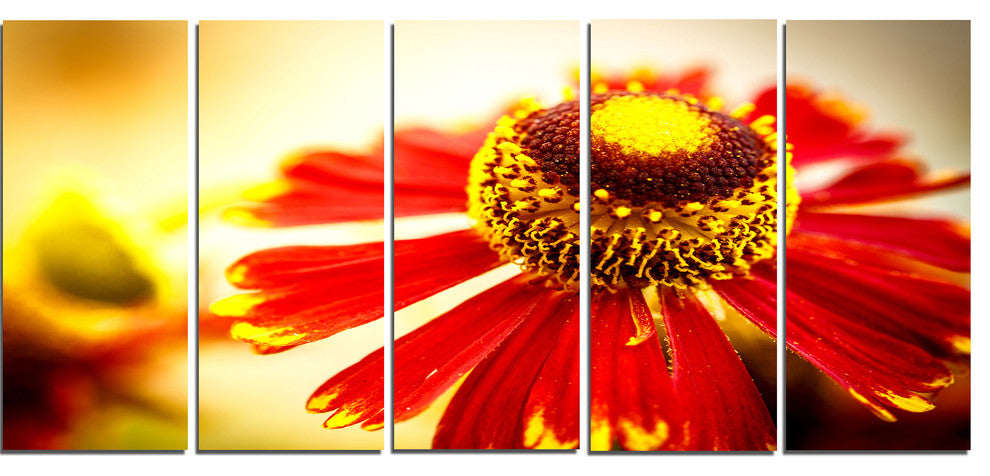 Beautiful Flower on Yellow Background, Flower Art on Canvas, 60"x28", 5 Panels
