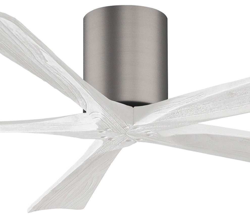 Irene-5H Flush Mounted Ceiling Fan, Brushed Pewter, Matte White Blades, 60"