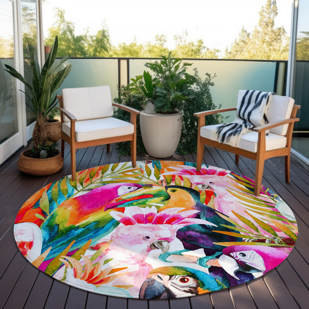 Indoor/Outdoor Tropics TC5 Confetti Machine Washable 8' x 8' Round Rug