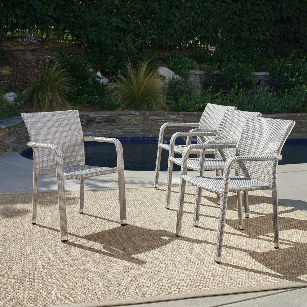 GDF Studio Dorside Outdoor Wicker Armed Chairs With an Aluminum Frame, Set of 4, Chateau Gray