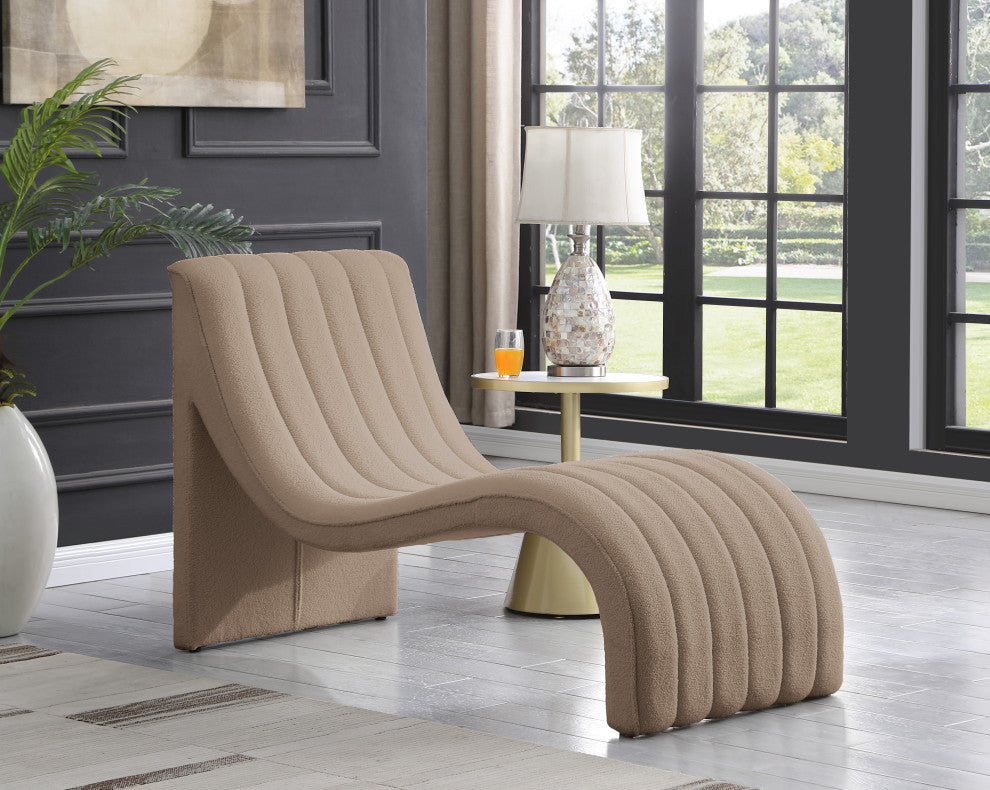 Orian Teddy Fabric Upholstered Chaise, Beige