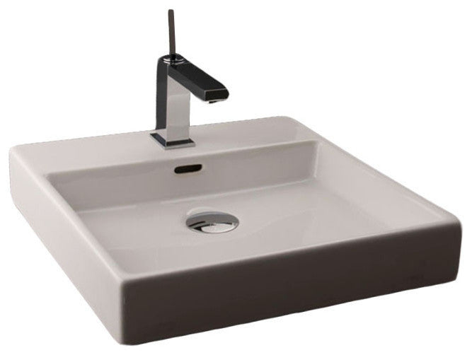 Ceramic Wall Mounted or Vessel Bathroom Sink, Single Hole, 17.7", Plain 45W.01