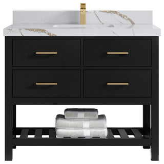 Parker 42" Single Sink Bath Vanity, Black 2" Calacatta Gold