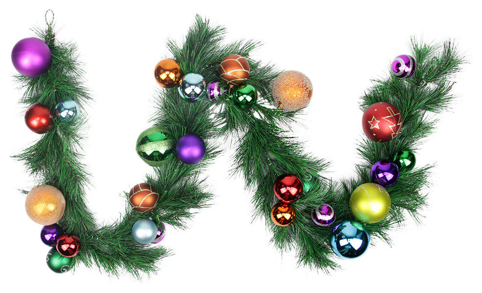 Unlit Multi Balls Decorated Garland 70 Tips, 6'