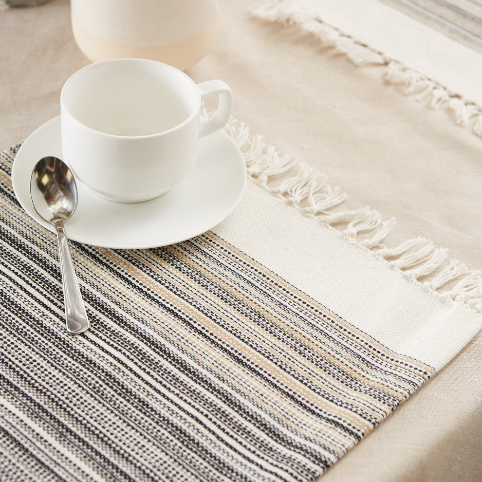 Black Striped Fringed Placemat Set of 6