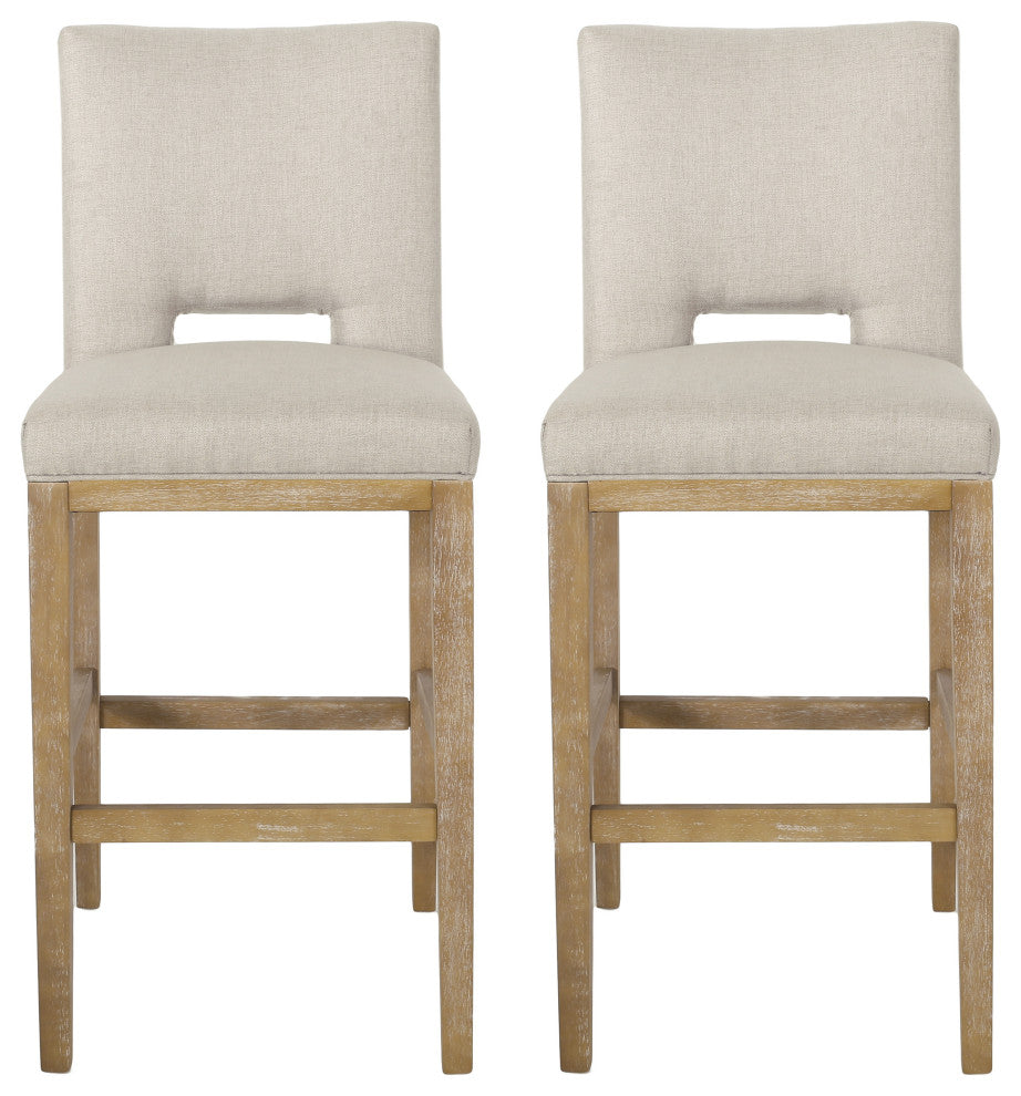 Kiara Contemporary Upholstered 31" Barstools, Set of 2, Wheat/Weathered Natural
