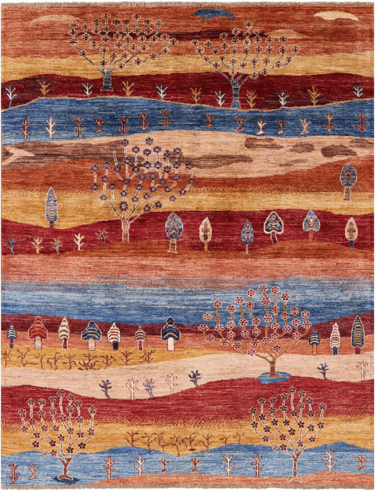 Persian Gabbeh Tribal Handmade Wool Rug 5' 0" X 6' 7" - Q12294