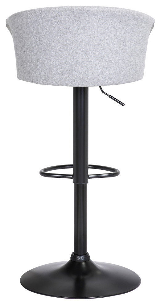 Lydia Adjustable Black Wood Bar Stool in Gray Faux Leather with Black Metal, Light Gray