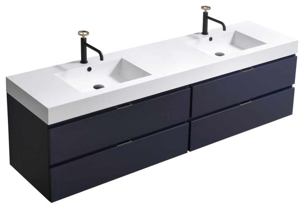 Bliss 72" Double Sink Blue Wall Mount Modern Bathroom Vanity