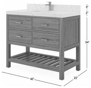 Parker Teak 42" Single Sink Bath Vanity in Dark Walnut 1.5" White Quartz