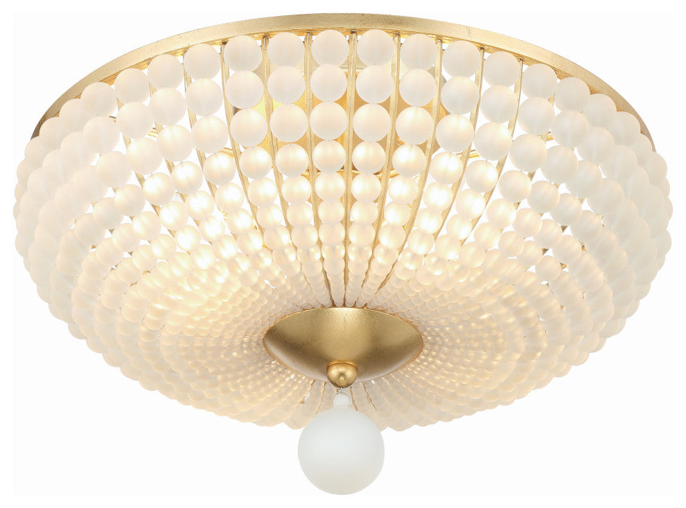 Bella 4-Light Antique Gold Ceiling Mount, Frosted Glass Beads