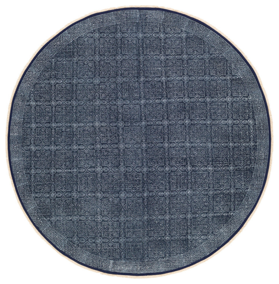 Surya Rajasthan RAJ-2300 8' Round Rug, Navy/White/Cream