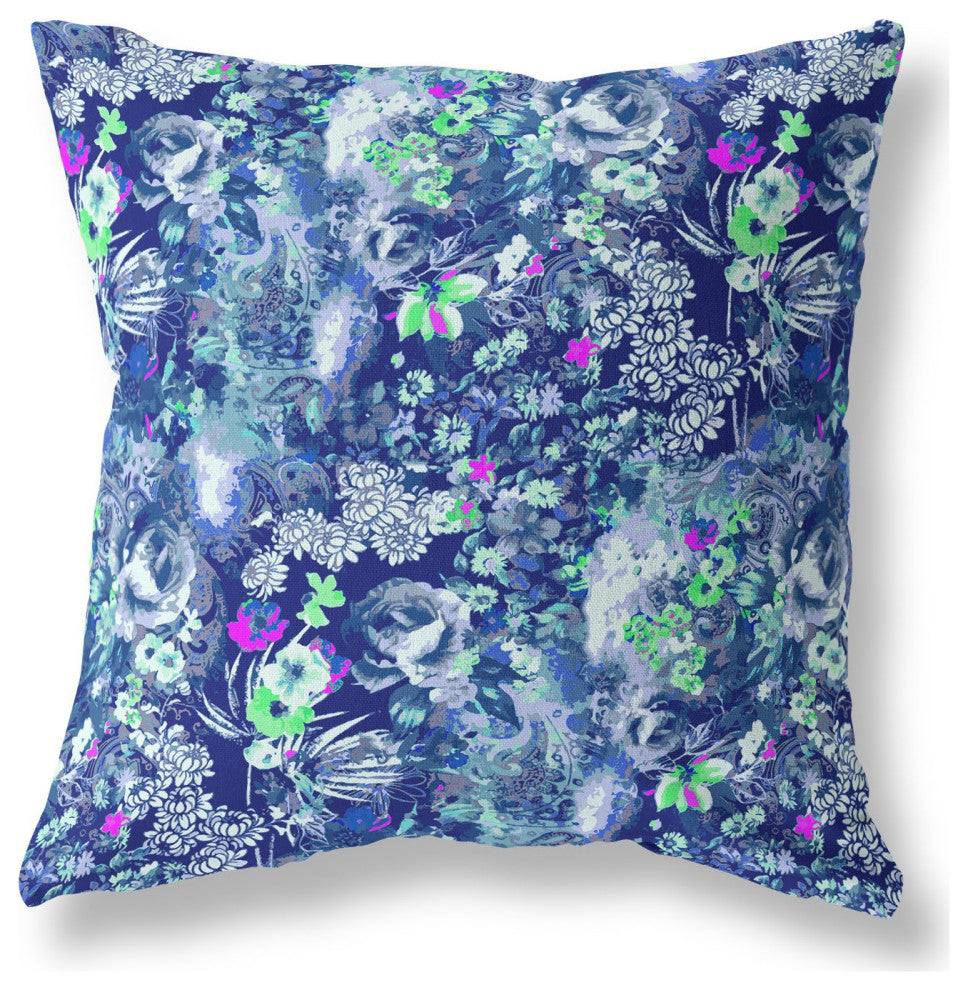 20" Purple Blue Springtime Indoor Outdoor Throw Pillow