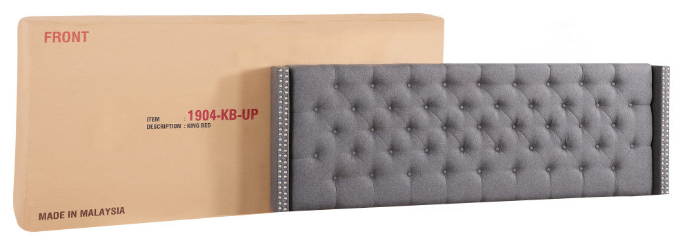 Miranda Upholstered Twill Bed, Light Gray, King