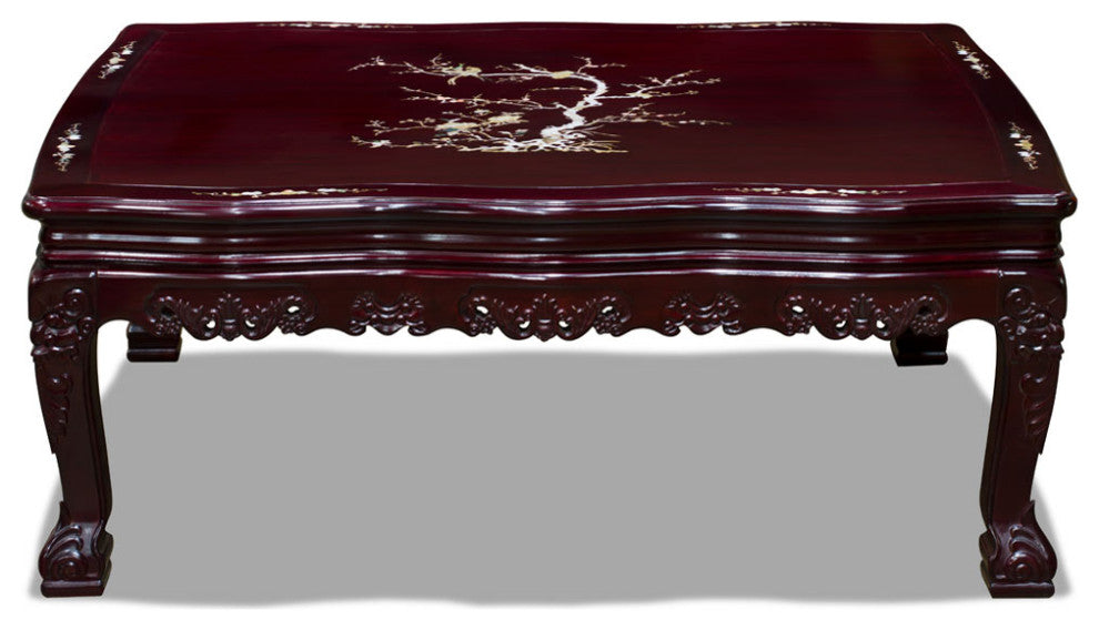Dark Cherry Chinese Mother of Pearl Inlay Rosewood Royal Palace Coffee Table