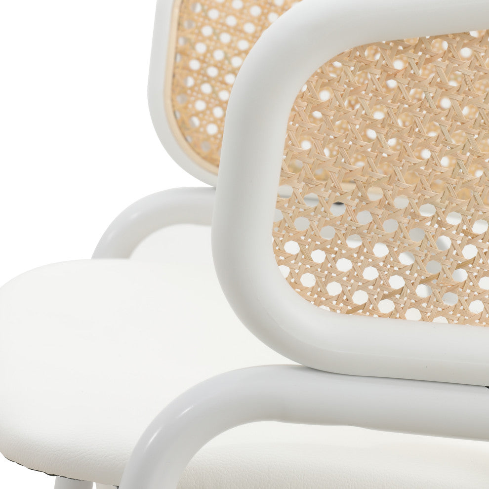 LeisureMod Ervilla Dining Armchair With White Steel Base Set of 4, White
