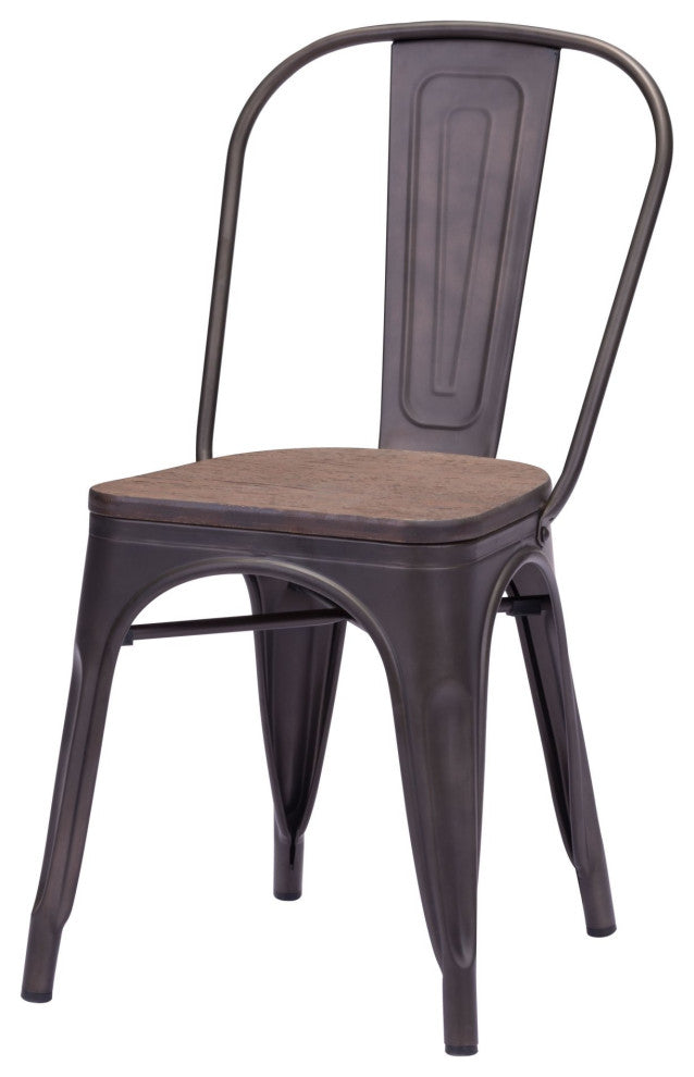 Dining Chair, Set of 2 Metal, Rustic Black, Dark Brown, Rustic Industrial