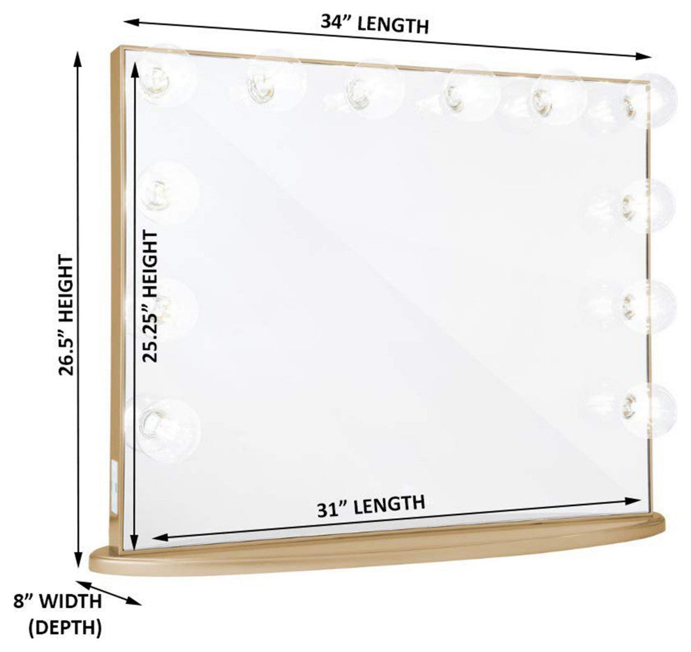 Hollywood Glow Plus Vanity Mirror, Champagne Gold, Clear Bulbs, Non-Bluetooth