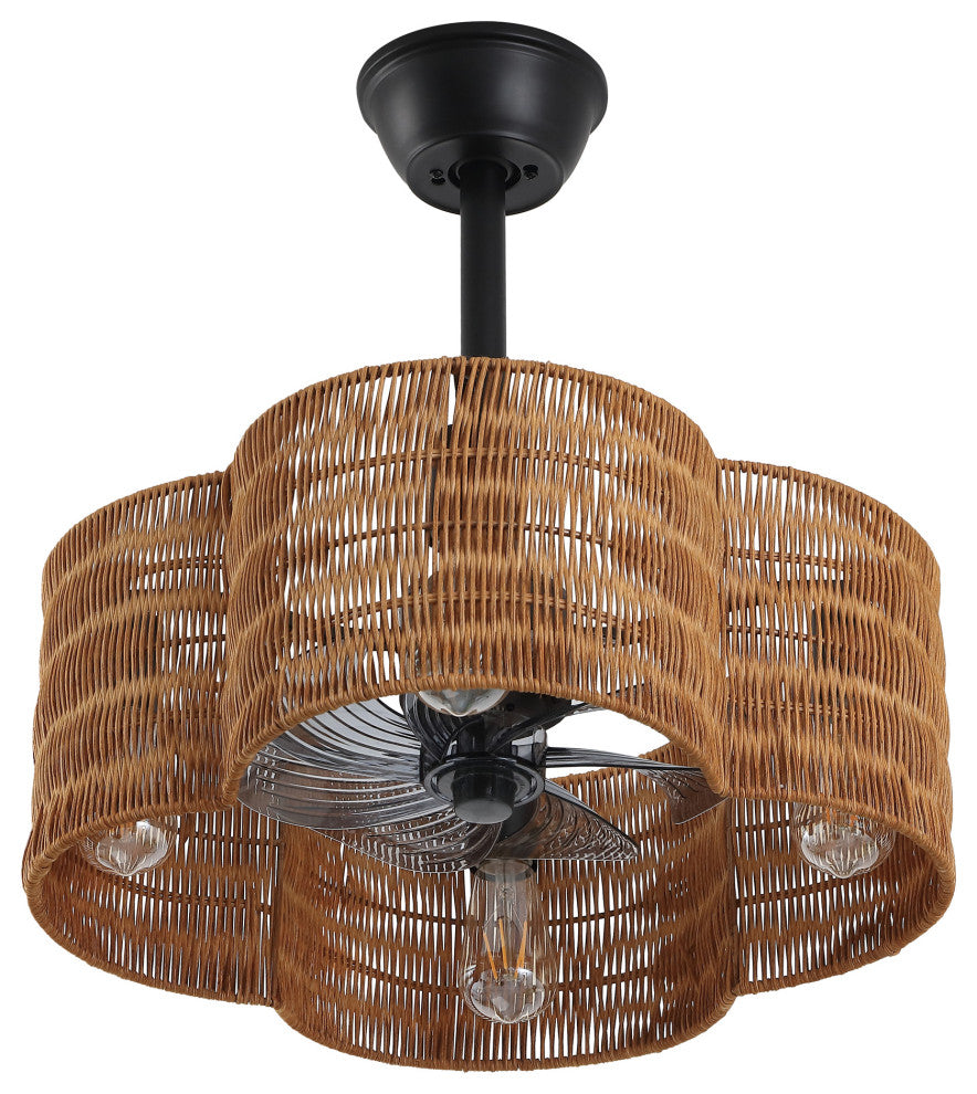 GetLedel 19.7" Scalloped Rattan Ceiling Fan With Remote and Light, Brown