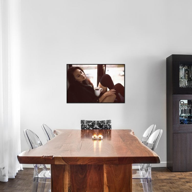 "Morning Coffee" Framed Canvas Giclee by Rod Clemen, 37x25"