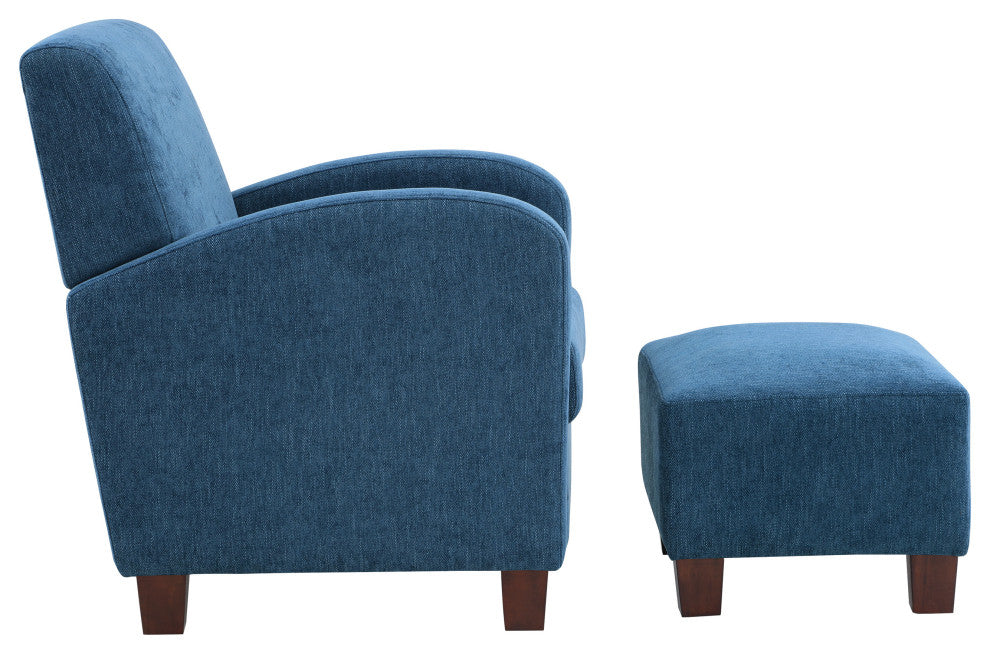 Aiden Chair and Ottoman Herringbone Navy With Medium Espresso Legs