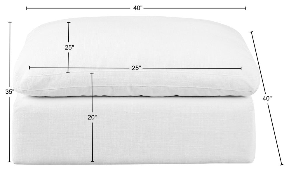 Comfy Beige Linen Textured Fabric Modular Chair, White, Linen Textured Fabric, Ottoman