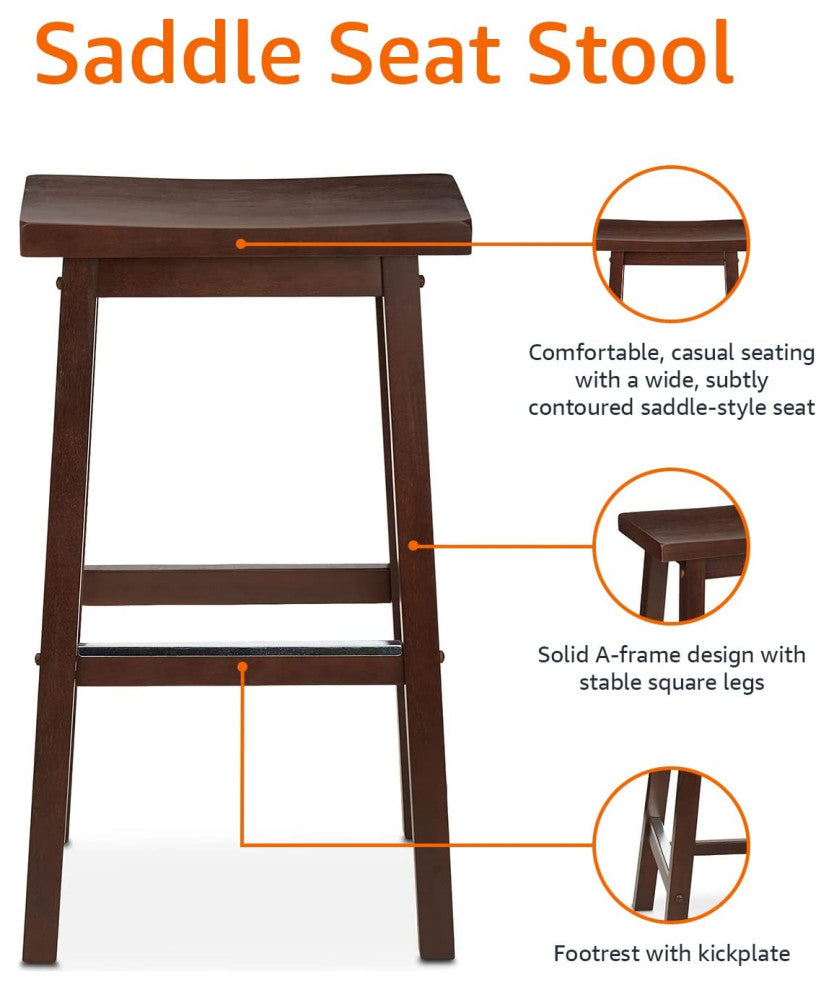Solid Wood Saddle-Seat Kitchen Counter Barstool, 29-Inch Height(Set of 2)