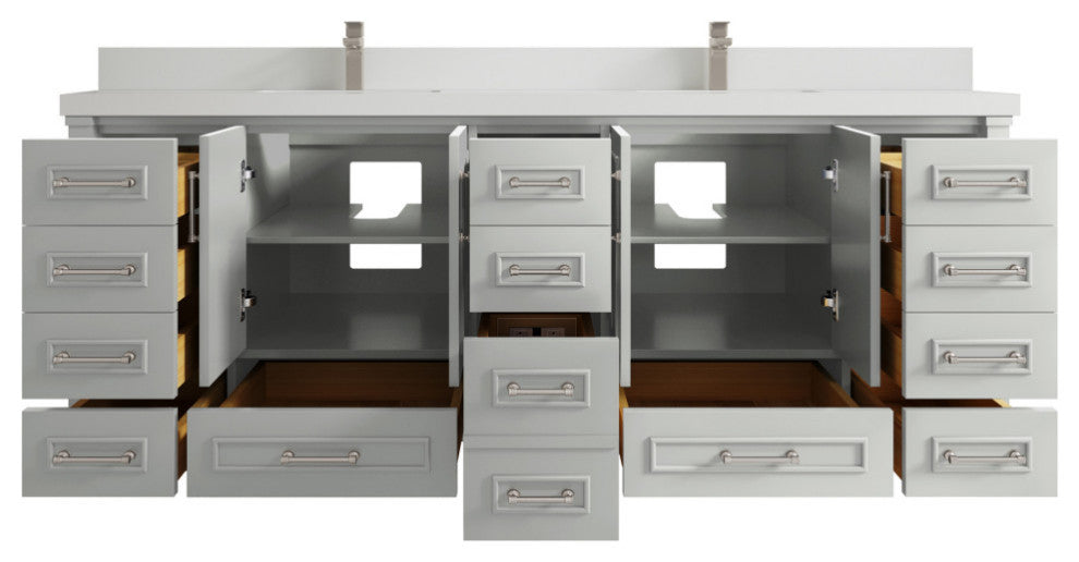 Aberdeen 84 Double Sink Bath Vanity in Coventry Gray 2" White Quartz