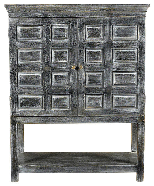 Martin Solid Wood 2 Door Tall Boy Cabinet, Distressed Gray