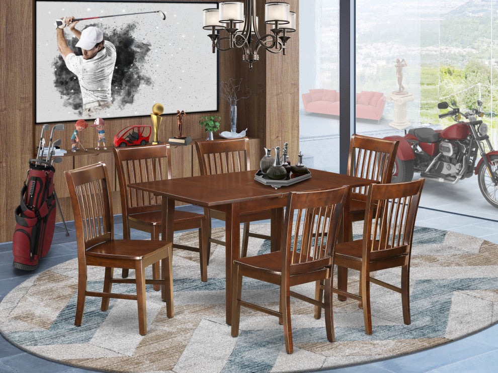 7 Pc Small Kitchen Table Set - Table With Leaf And 6 Dining Chairs