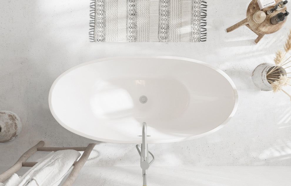 Igor 62" Soaking Bathtub, Glossy White With Brushed Nickel Trim