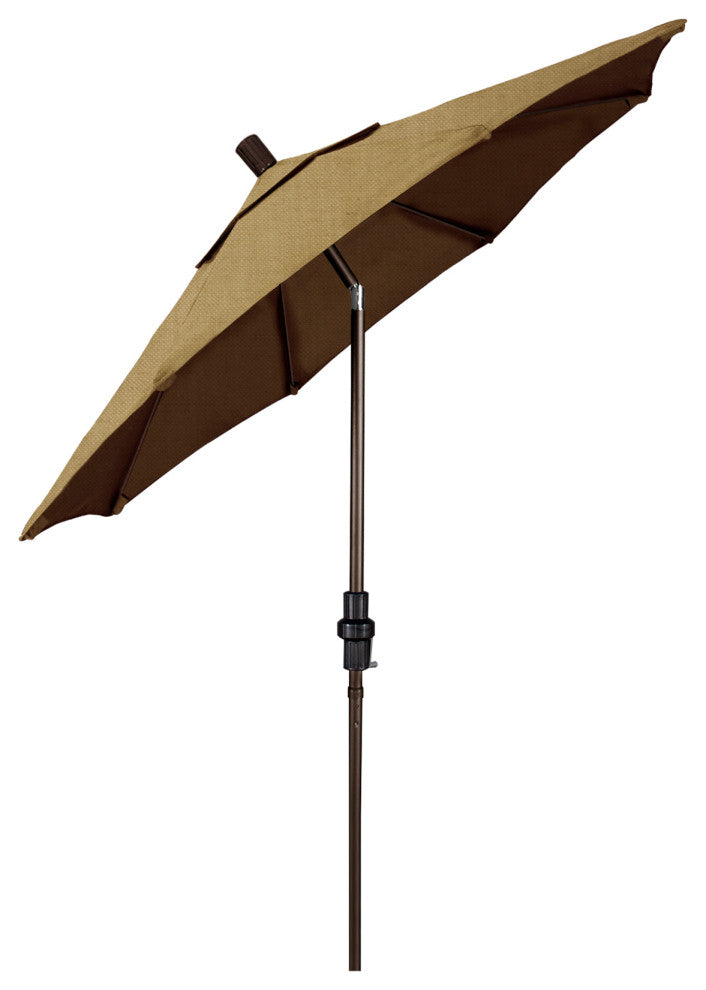 7.5' Bronze Collar Tilt Lift Fiberglass Rib Aluminum Umbrella, Sunbrella, Linen Sesame