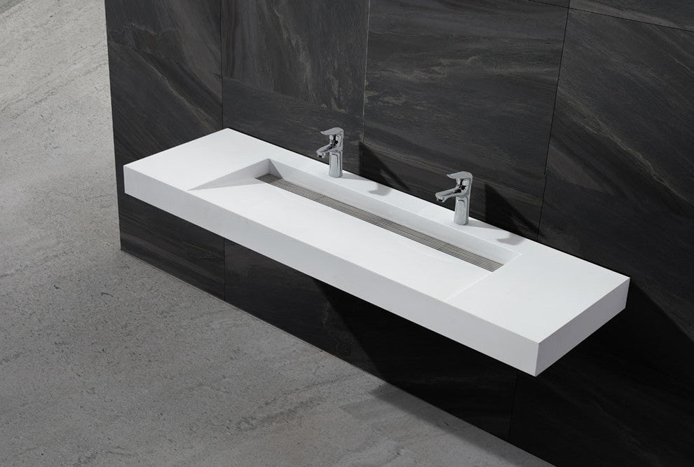 ADM Bathroom Rectangular Wall Mounted Sink, White 63", Matte White
