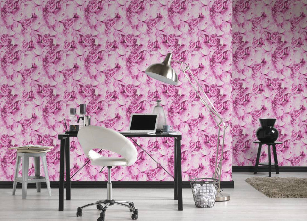 Floral Textured Wallpaper, Peony Flowers, 373981, Pink, 1 Roll